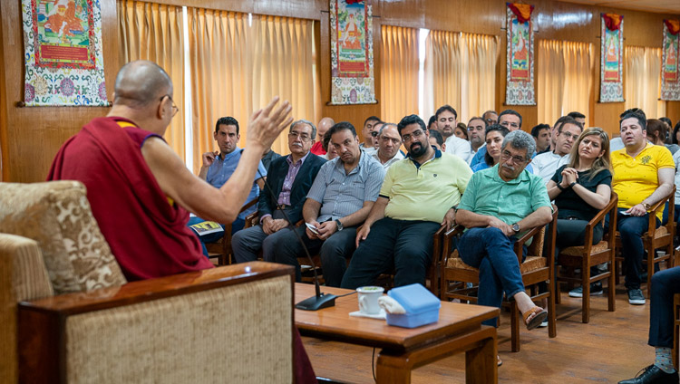 His Holiness the Dalai Lama addressing members of a group from Iran during their meeting at his residence in Dharamsala, HP, India on June 7, 2019. Photo by Tenzin Choejor