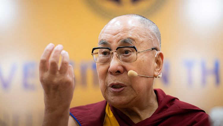 His Holiness the Dalai Lama speaking at the conference on "Celebrating Diversity in the Muslim World" at the India International Centre in New Delhi, India on June 15, 2019. Photo by Tenzin Choejor