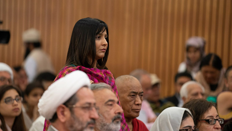 A member of the audience listening to His Holiness the Dalai Lama answering her question during the conference on "Celebrating Diversity in the Muslim World" at the India International Centre in New Delhi, India on June 15, 2019. Photo by Tenzin Choejor A member of the audience listening to His Holiness the Dalai Lama answering her question during the conference on "Celebrating Diversity in the Muslim World" at the India International Centre in New Delhi, India on June 15, 2019. Photo by Tenzin Choejor