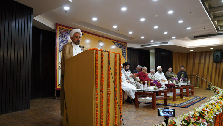 Dr Mohammed Husain Mokhtari, Chancellor of University of Islamic Denomination or Madhaheb University in Tehran, Iran speaking at the conference on "Celebrating Diversity in the Muslim World" at the India International Centre in New Delhi, India on June 15, 2019. Photo by Tenzin Choejor