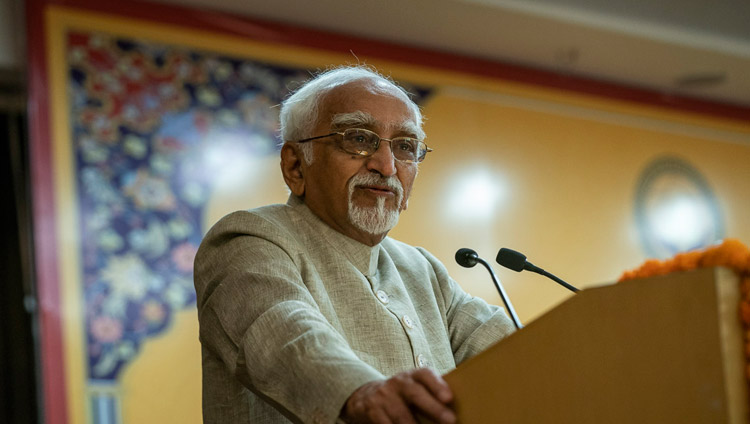Former Vice President of India, Hamid Ansar speaking on the concept of diversity at the conference on "Celebrating Diversity in the Muslim World" at the India International Centre in New Delhi, India on June 15, 2019. Photo by Tenzin Choejor