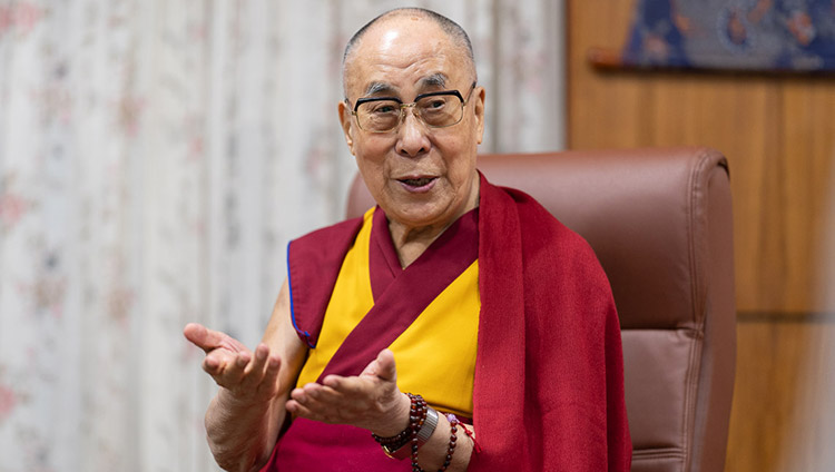 His Holiness the Dalai Lama speaking to community reprensentatives, staff and students of Tong-Len during their meeting at his residence in Dharamsala, HP, India on July 7, 2019. Photo by Tenzin Choejor