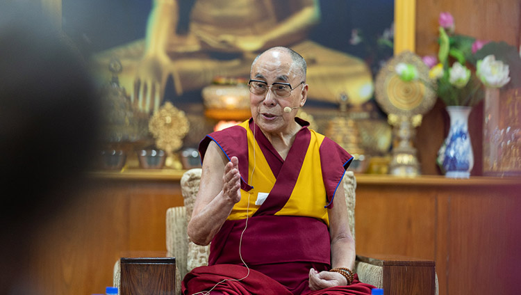 His Holiness the Dalai Lama answering questions from participants of the conference on Human Education in the Third Millennium at his residence in Dharamsala, HP, India on July 8, 2019. Photo by Tenzin Choejor