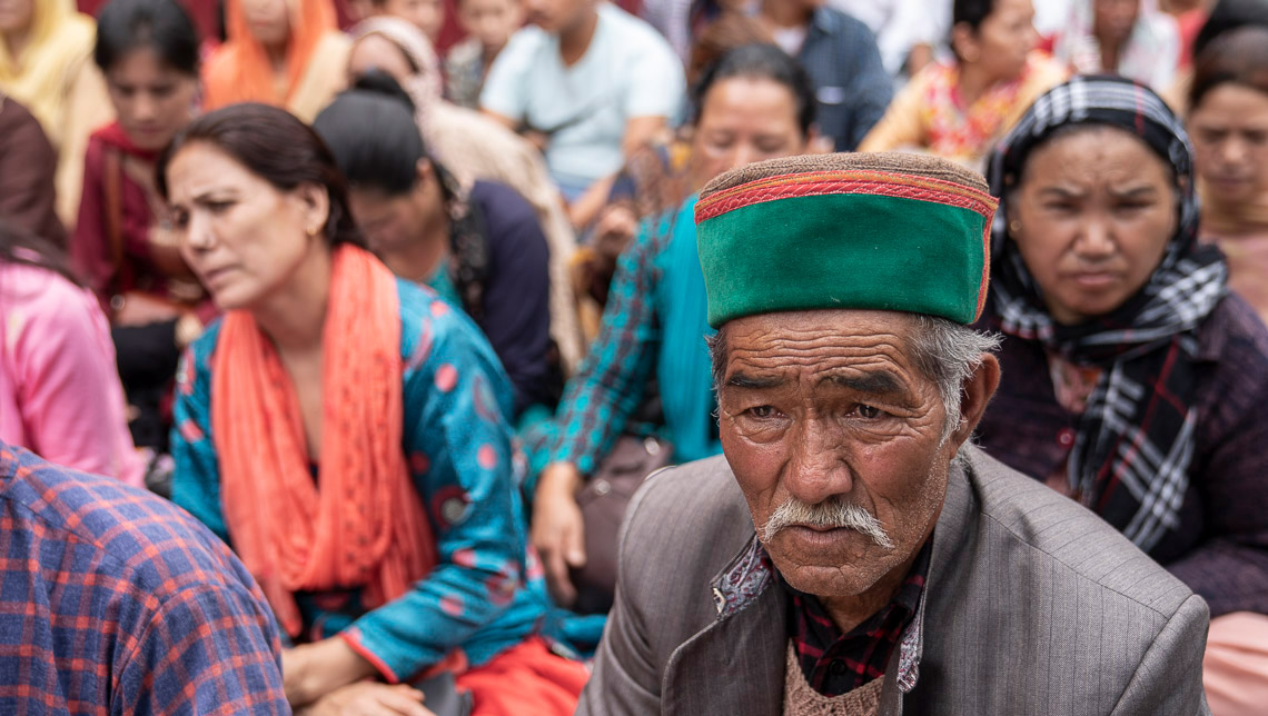 Members of the audience listening to His Holiness the Dalai Lama on the first day of his teachings in Manali, HP, India on August 13, 2019. Photo by Tenzin Choejor