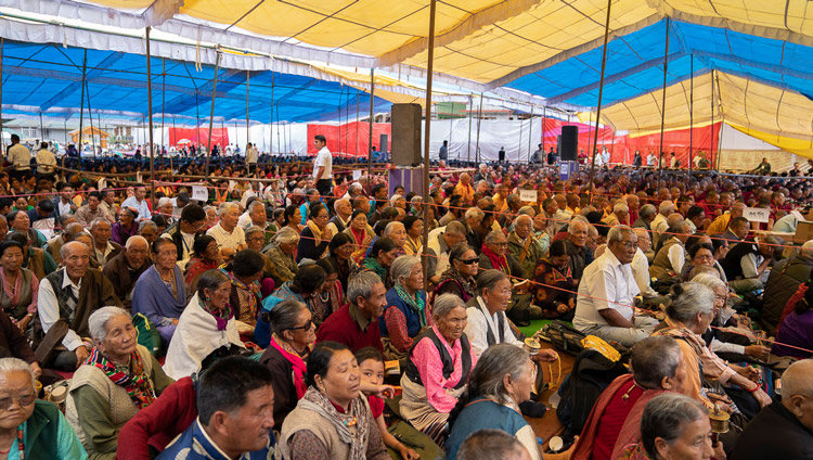 A view of the crowd of more than 5000 people attending the first day of His Holiness the Dalai Lama's teachings in Manali, HP, India on August 13, 2019. Photo by Tenzin Choejor