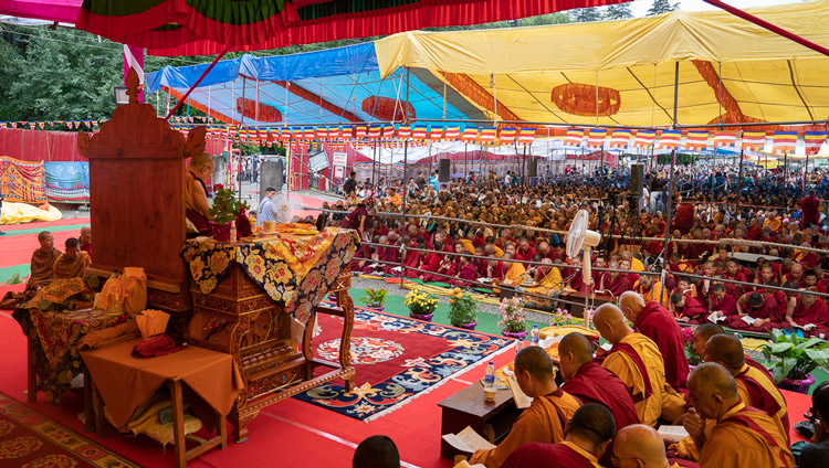 A view from the stage on the second day of His Holiness the Dalai Lama's teachings in Manali, HP, India on August 14, 2019. Photo by Tenzin Choejor