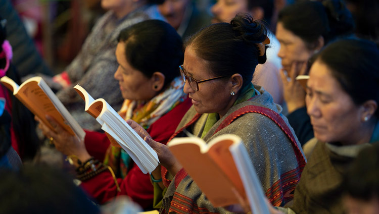 Members of the audience following the text on the final day of His Holiness the Dalai Lama's teachings in Manali, HP, India on August 18, 2019. Photo by Tenzin Choejor