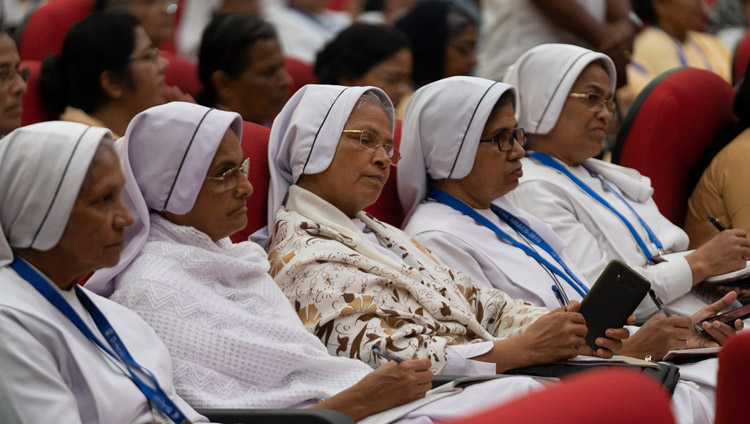 Nuns in the audience listening to His Holiness the Dalai Lama address the morning session of the 52nd National Convention of the All India Association of Catholic Schools in Mangaluru, Karnataka, India on August 30, 2019. Photo by Tenzin Choejor