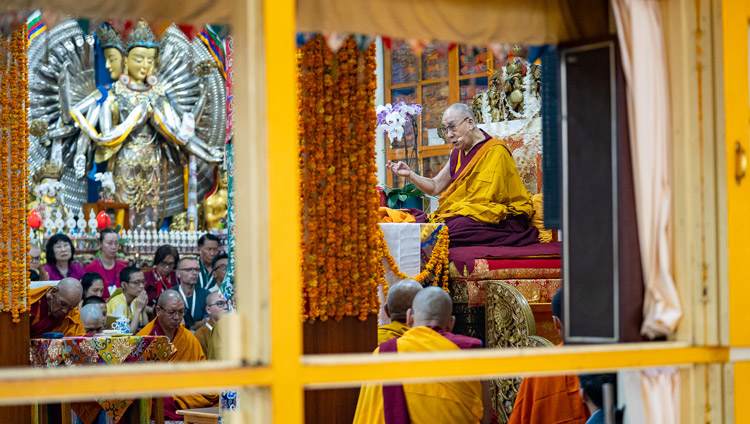 His Holiness the Dalai Lama addressing gathering on the third day of his teachings at the request of groups from Asia at the Main Tibetan Temple in Dharamsala, HP, India on September 6, 2019. Photo by Matteo Passigato