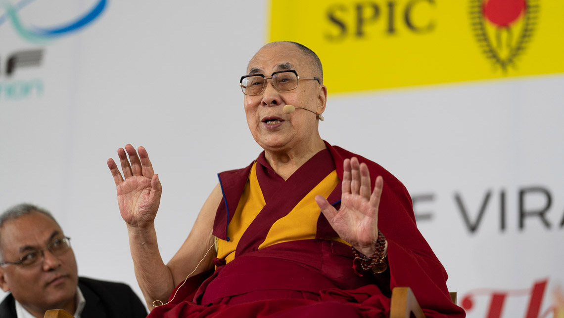 His Holiness the Dalai Lama speaking to students at Shri Ram School in New Delhi, India on September 20, 2019. Photo by Tenzin Choejor