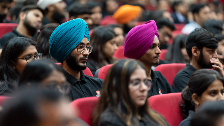 Members of the audience listening to His Holiness the Dalai Lama speakig at the inauguration of Chitkara University’s 11th Global Week in Chandigarh, India on October 14, 2019. Photo by Tenzin Choejor