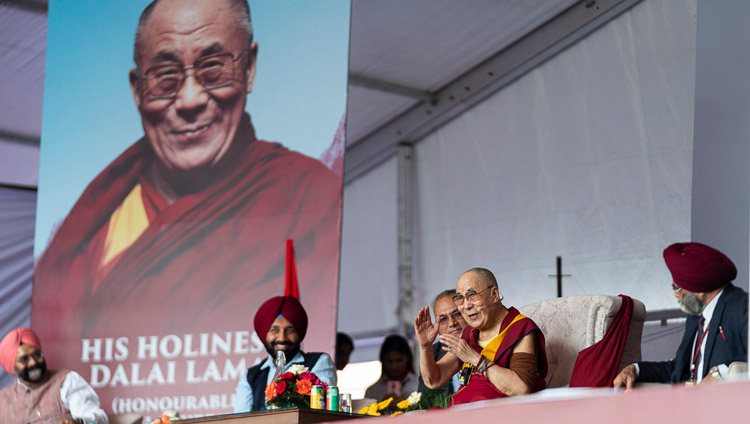 His Holiness the Dala Lama during his talk at Chandigarh University in Chandigarh, India on October 15, 2019. Photo by Tenzin Choejor