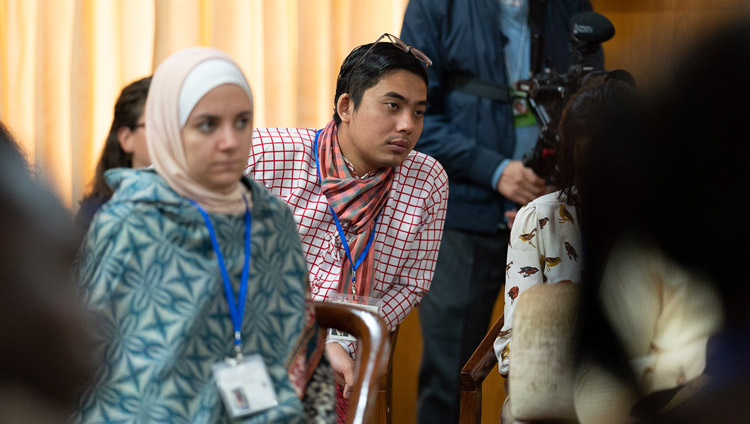 Young people participating in the conversation with peace builders listening to His Holiness the Dalai Lama on the second day of their dialogue at his residence in Dharamsala, HP, India on October 24, 2019. Photo by Tenzin Choejor