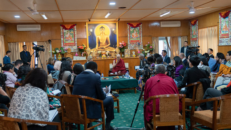 A view of the hall on the second day of His Holiness the Dalai Lama's conversation with young peacebuilders organized by the United States Institute of Peace at his residence in Dharamsala, HP, India on October 24, 2019. Photo by Tenzin Choejor A view of the hall on the second day of His Holiness the Dalai Lama's conversation with young peacebuilders organized by the United States Institute of Peace at his residence in Dharamsala, HP, India on October 24, 2019. Photo by Tenzin Choejor