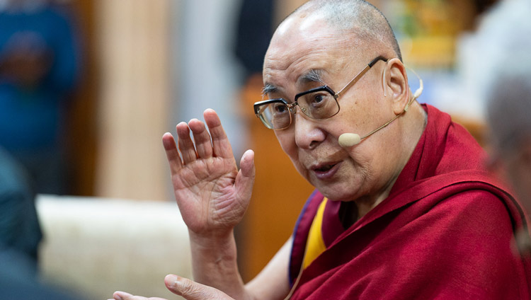 His Holiness the Dalai Lama responding to a question on the second day of the conversation with young peacebuilders at his residence in Dharamsala, HP, India on October 24, 2019. Photo by Tenzin Choejor His Holiness the Dalai Lama responding to a question on the second day of the conversation with young peacebuilders at his residence in Dharamsala, HP, India on October 24, 2019. Photo by Tenzin Choejor