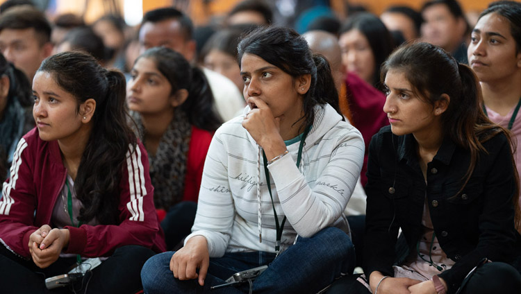 Students in the audience listening to His Holiness the Dalai Lama during their meeting at his residence in Dharamsala, HP, India on October 25, 2019. Photo by Tenzin Choejor