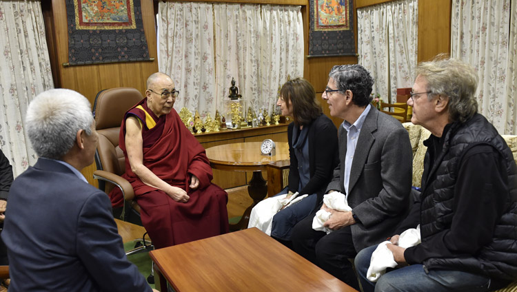 His Holiness the Dalai Lama speaking to members of the Mind & Life Institute at his residence in Dharamsala, HP, India on October 29, 2019. Photo by Ven Tenzin Damchoe