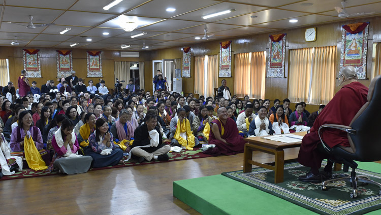 His Holiness the Dalai Lama addressing members of the Vairochana Institute at his residence in Dharamsala, HP, India on October 29, 2019. Photo by Ven Tenzin Damchoe