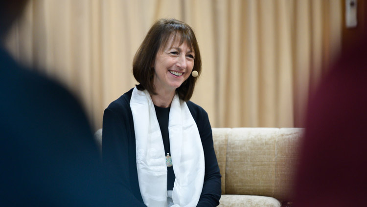 Mind & Life President, Susan Bauer-Wu, introducing the program on the first day of Mind and Life Conversation at His Holiness the Dalai Lama's residence in Dharamsala, HP, India on October 30, 2019. Photo by Tenzin Choejor