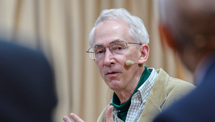 David Sloan Wilson speaking on the first day of the Mind and Life Conversation at His Holiness the Dalai Lama's residence in Dharamsala, HP, India on October 30, 2019. Photo by Tenzin Choejor