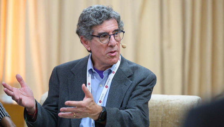 Richie Davidson asking His Holiness the Dalai Lama questions during the discussion with participants in the Mind and Life Conversation at his residence in Dharamsala, HP, India on October 30, 2019. Photo by Tenzin Choejor