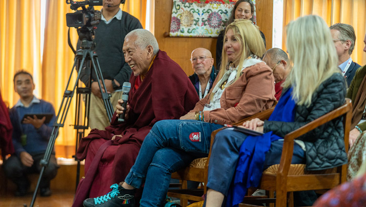 Sandhong Rinpoche expressing his thoughts on the second day of the Mind & Life Conversations with His Holiness the Dalai Lama at his residence in Dharamsala, HP, India on November 1, 2019. Photo by Tenzin Choejor