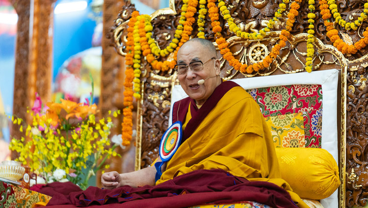 His Holiness the Dalai Lama addressing the gathering at Gyutö Tantric College in Dharamsala, HP, India on November 2, 2019. Photo by Tenzin Choejor