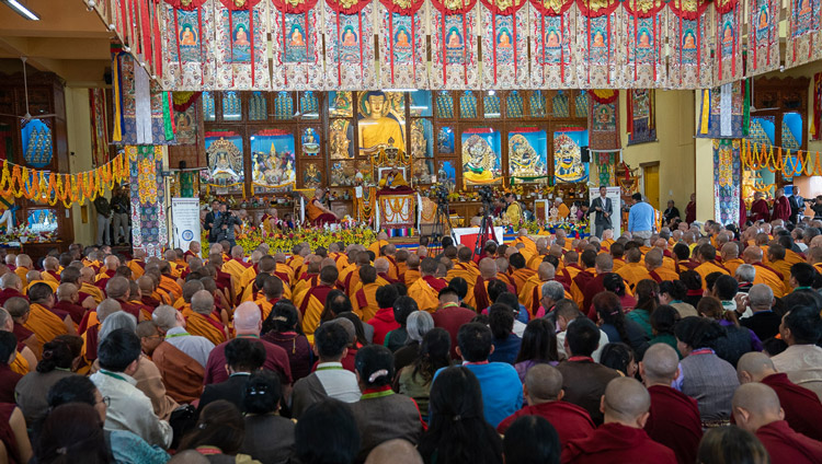 A view of the assembly hall at Gyutö Tantric College during the 600th Anniversary of Gyutö Monastery Founder’s Birth celebrations in Dharamsala, HP, India on November 2, 2019. Photo by Tenzin Choejor