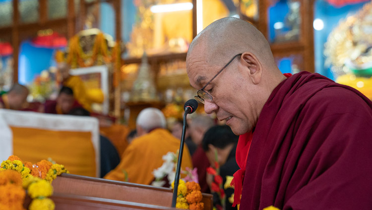 The Abbot of Gyuto Tantric College delivering his address at the 600th Anniversary of Gyutö Monastery Founder’s Birth celebrations in Dharamsala, HP, India on November 2, 2019. Photo by Tenzin Choejor