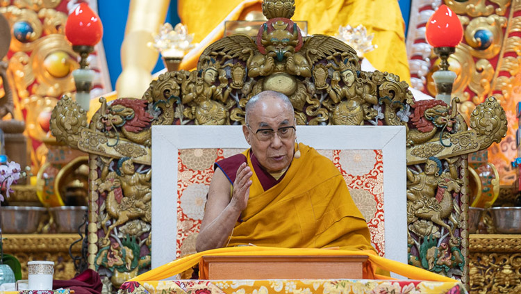 His Holiness the Dalai Lama explaining the meaning of the 'Heart Sutra' on the second day of teachings at the Main Tibetan Temple in Dharamsala, HP, India on November 5, 2019. Photo by Ven Tenzin Jamphel