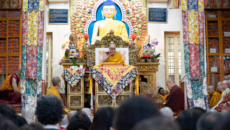 A view inside the Main Tibetan Temple on the second day of His Holiness the Dalai Lama's teachings in Dharamsala, HP, India on November 5, 2019. Photo by Ven Tenzin Jamphel