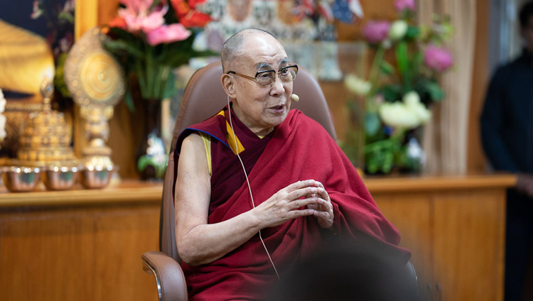 His Holiness the Dalai Lama addressing the gathering during his meeting with entrepreneurs and management graduates at his residence in Dharamsala, HP, India on November 7, 2019. Photo by Tenzin Choejor