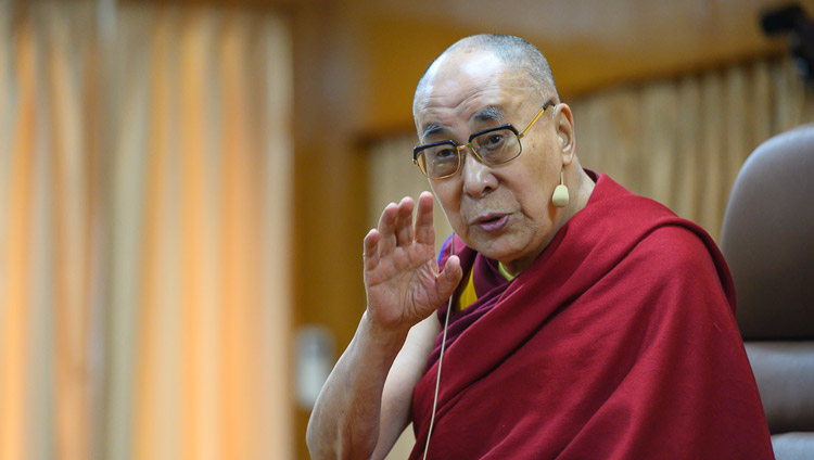 His Holiness the Dalai Lama addressing delegates to the Rising Himachal Global Investors' Meet at his residence in Dharamsala, HP, India on November 8, 2019. Photo by Tenzin Choejor