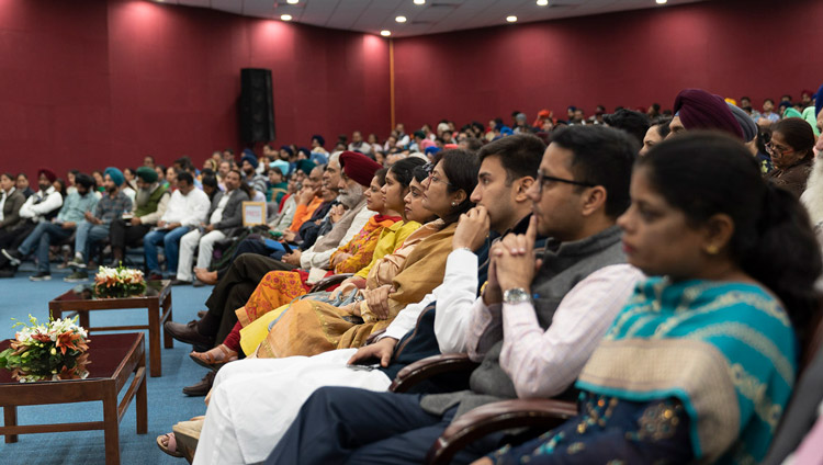 Members of the audience listening to His Holiness the Dalai Lama speaking at the Inter-Faith Conclave at Guru Nanak Dev University in Amritsar, Punjab, India on November 9, 2019. Photo by Tenzin Choejor