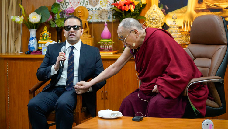 Lieutenant Governor of Washington State, Cyrus Habib, introducing the program with His Holiness the Dalai Lama at his residence in Dharamsala, HP, India on November 11, 2019. Photo by Ven Tenzin Jamphel