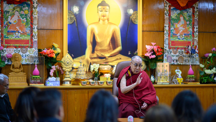 His Holiness the Dalai Lama speaking to the Nepal chapter of the Young Presidents’ Organization (YPO) at his residence in Dharamsala, HP, India on November 13, 2019. Photo by Tenzin Choejor