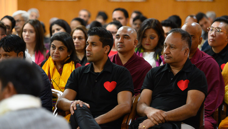 Members of the audience listening to His Holiness the Dalai Lama speaking during his meeting with Indian Buddhists and students of mass communication at his residence in Dharamsala, HP, India on November 15, 2019. Photo by Tenzin Choejor