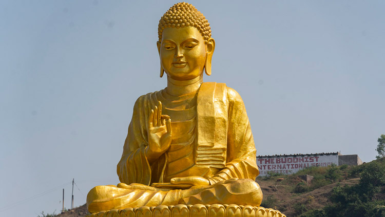 A view of the golden Buddha stature at the Lokuttara International Bhikku Training Center in Aurangabad, Maharashtra, India on November 23, 2019. Photo by Tenzin Choejor