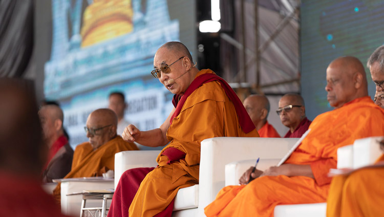 His Holiness the Dalai Lama addressing the crowd of more than 50,000 people at the stadium of PES College of Physical Education in Aurangabad, Maharashtra, India on November 24, 2019. Photo by Tenzin Choejor