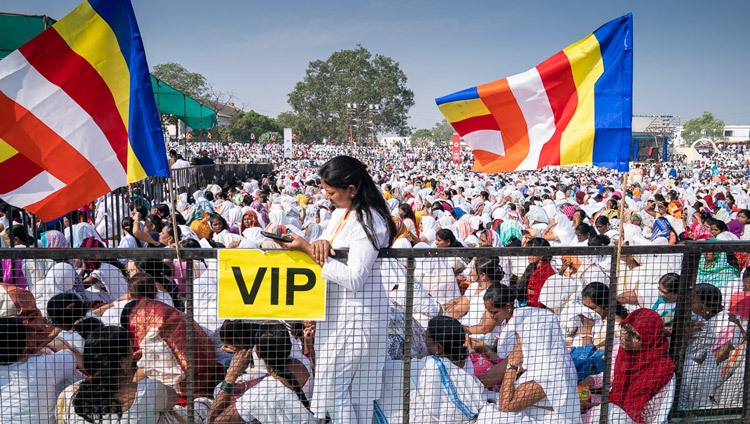 Some of the more than 50,000 people listening to His Holiness the Dalai Lama at the stadium of PES College of Physical Education in Aurangabad, Maharashtra, India on November 24, 2019. Photo by Tenzin Choejor