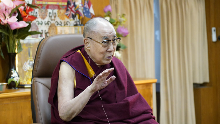 His Holiness the Dalai Lama speaking to groups of Tibetan Studies' students at his residence in Dharamsala, HP, India on December 2, 2019. Photo by Ven Tenzin Jamphel