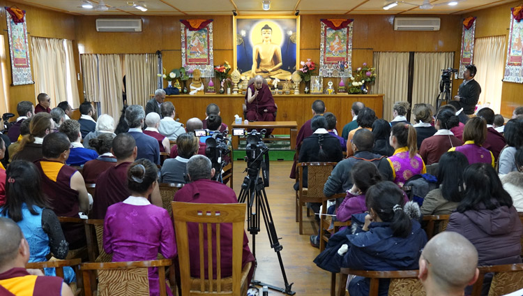 A view of the audience hall during His Holiness the Dalai Lama's meeting with Tibetan Studies' students at his residence in Dharamsala, HP, India on December 2, 2019. Photo by Ven Tenzin Jamphel
