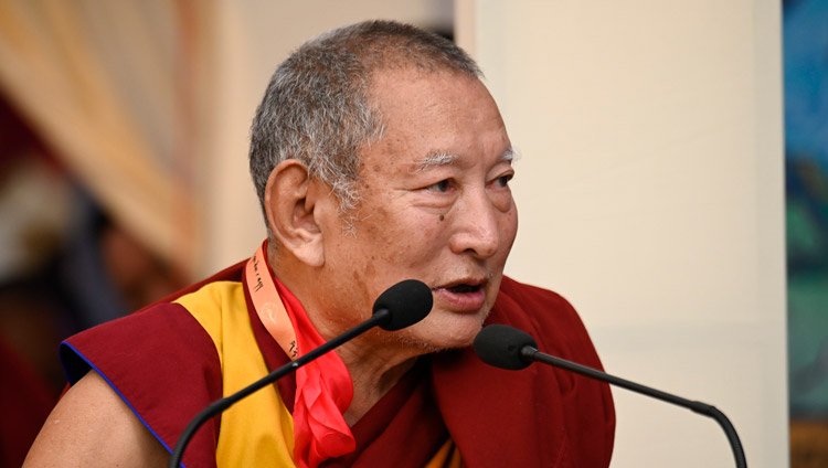 Kirti Rinpoche speaking at the 25th Founding Anniversary of Kirti Jepa Dratsang celebration in Dharamsala, HP, India on December 7, 2019. Photo by Manuel Bauer