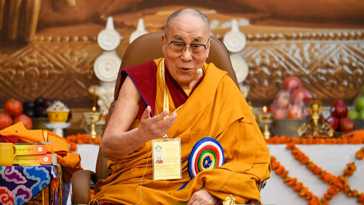 His Holiness the Dalai Lama addressing the gathering at the 25th Founding Anniversary of Kirti Jepa Dratsang in Dharamsala, HP, India on December 7, 2019. Photo by Manuel Bauer