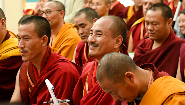 Members of the audience listening to His Holiness the Dalai Lama during the inauguration of the Symposium on Monastic Education to mark the 25th anniversary of Kirti Jepa Dratsang in Dharamsala, HP, India on December 7, 2019. Photo by Manuel Bauer