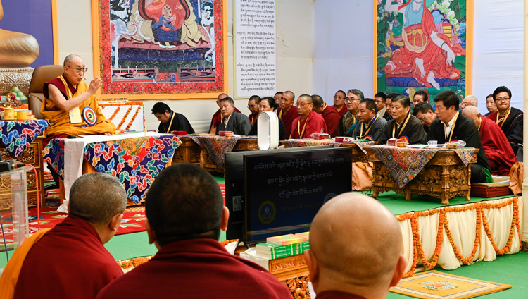 His Holiness the Dalai Lama speaking at the 25th Founding Anniversary of Kirti Jepa Dratsang in Dharamsala, HP, India on December 7, 2019. Photo by Manuel Bauer