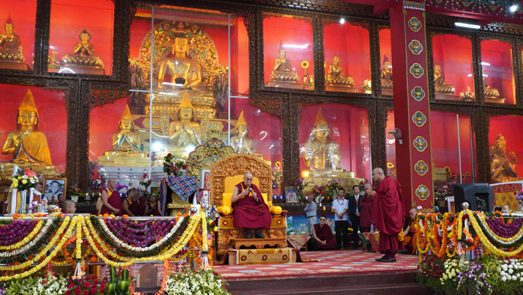 His Holiness the Dalai Lama speaking during the debate session at Drepung Loseling Assembly Hall in Mundgod, Karnataka, India on December 18, 2019. Photo by Lobsang Tsering