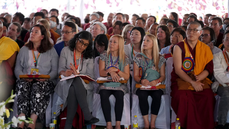 Some of the special guests among the crowd listening to His Holiness the Dalai Lama during the celebration of Ganden Ngamchö in Mundgod, Karnataka, India on December 21, 2019. Photo by Lobsang Tsering