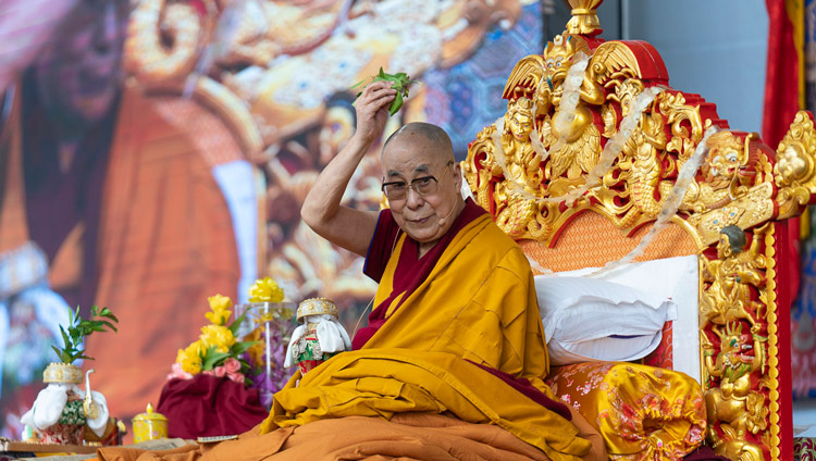 His Holiness the Dalai Lama giving the Avalokiteshvara Empowerment at the Kalachakra Ground in Bodhgaya, Bihar, India on January 3, 2020. Photo by Tenzin Choejor