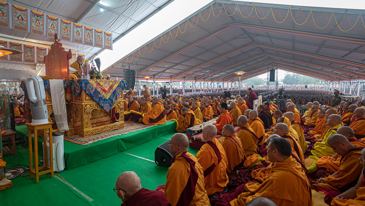 A view of the Kalachakra Ground with an estimated 35,000 people attending His Holiness the Dalai Lama's teaching in Bodhgaya, Bihar, India on January 4, 2020. Photo by Tenzin Choejor